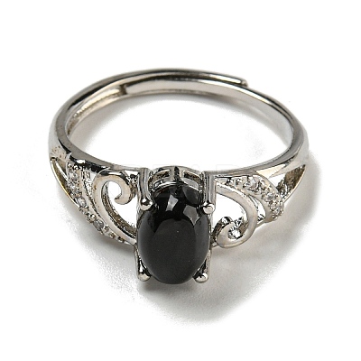 Oval Natural Dyed & Heated Black Agate Adjustable Rings RJEW-Q818-01P-06B-1