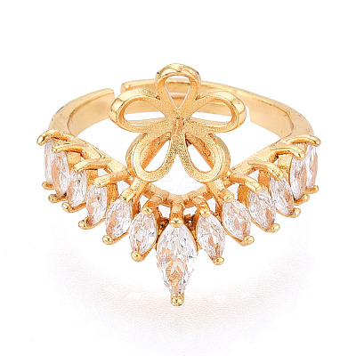 Flower Brass Micro Pave Cubic Zirconia Cup Peg Ring Settings KK-N274-01G-1