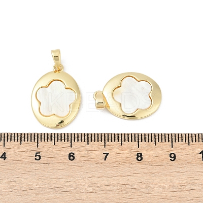 Brass Pave Natural White Shell Pendants KK-R213-02G-01-1