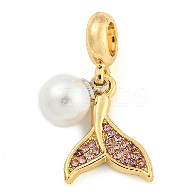 Rack Plating Alloy Pave Rhinestone Fishtail European Dangle Charms FIND-B034-22G-01-1
