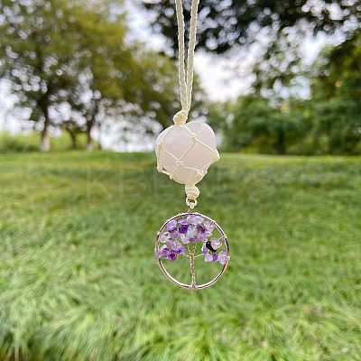 Heart Natural Rose Quartz Pendant Decoration DJEW-PW0002-22M-1