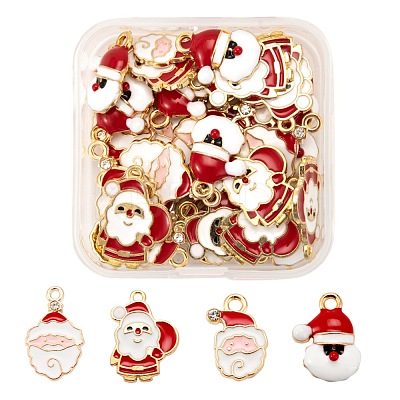 40Pcs 4 Style Christmas Theme Light Gold Alloy Enamel Pendants ENAM-LS0001-61-1