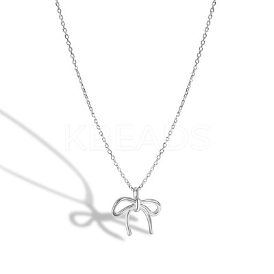 Bowknot 925 Sterling Silver Pendant Cable Chain Necklaces for Women FS-WG65D1C-01-1