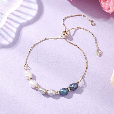 Natural Cultured Freshwater Pearl Beads Slider Bracelets BJEW-JB13409-1