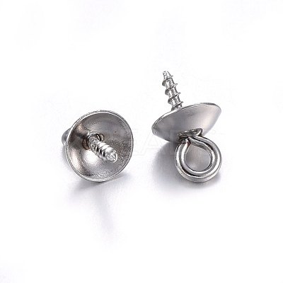 201 Stainless Steel Cup Pearl Peg Bails Pin Pendants STAS-O107-17P-1