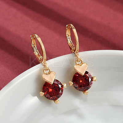 Heart Brass Micro Pave Cubic Zirconia Hoop Earrings EJEW-D318-02KCG-1
