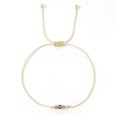Simple Casual Brass & Natural Smoky Quartz Beads Braided Bracelets LM1536-4-1