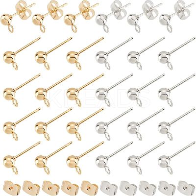120Pcs 2 Style 304 Stainless Steel Ball Stud Earring Findings STAS-UN0028-90-1