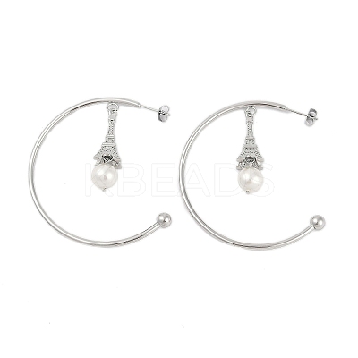 304 Stainless Steel C-Shaped with Eiffel Tower Stud Earrings for Women EJEW-K281-33P-1