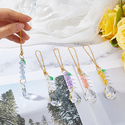 5Pcs Glass Round & Acrylic Flower Pendant Decorations HJEW-DC00106-1