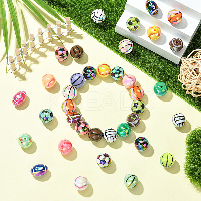 UV Plating Sport Theme Opaque Acrylic Beads OACR-CJC0019-005-1