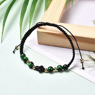 Cross Synthetic Turquoise(Dyed) Braided Bead Bracelet for Men Women BJEW-JB06743-01-1