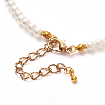 Vintage Painted Round Glass Pearl Beaded Necklace for Girl Women Mother NJEW-JN03665-01-1