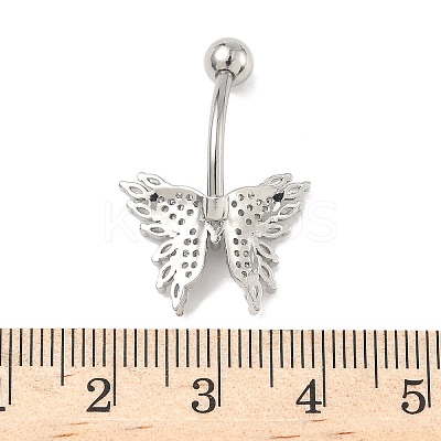 Brass Pave Clear Cubic Zirconia Curved Barbell Butterfly Belly Rings AJEW-L099-01A-P-1