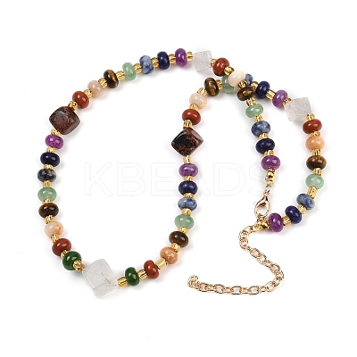 Natural Red Jasper & Red Agate & Quartz Crystal & Green Aventurine & Blue Spot Stone & Topaz Jade & Mahogany Obsidian & Tiger Eye & Synthetic Malachite Beaded Necklaces NJEW-B137-01-1