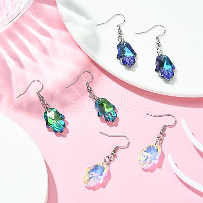 Hamsa Hand Glass Dangle Earrings EJEW-JE05326-1