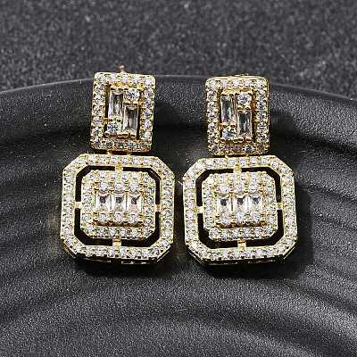 Brass Micro Pave Clear Cubic Zirconia Dangle Stud Earrings EJEW-G450-01G-1