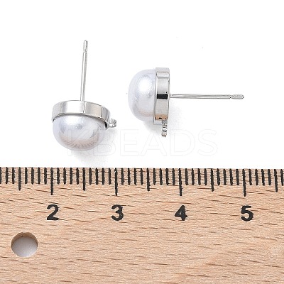 SHEGRACE Brass ABS Imitation Pearl Half Round Stud Earring Findings XGR0100P-119P-1