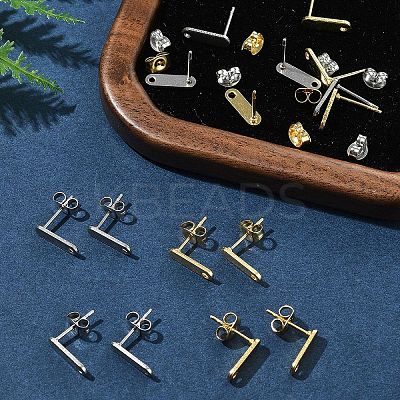 16Pcs 2 Colors 201 Stainless Steel Stud Earring Findings with Hole EJEW-FS0001-18-1