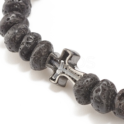 Natural Lava Rock Beaded Stretch Bracelet BJEW-JB08294-01-1
