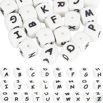 52Pcs 26 Styles Cube with Letter Silicone Beads SIL-SC0001-84-1
