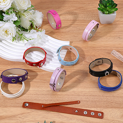 10Pcs 10 Colors Snap PU Leather Bracelet Wristband BJEW-CL0001-27-1