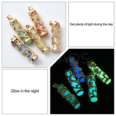 5Pcs 5 Colors Synthetic Luminous Stone Column Pendants FIND-YW0005-92-1