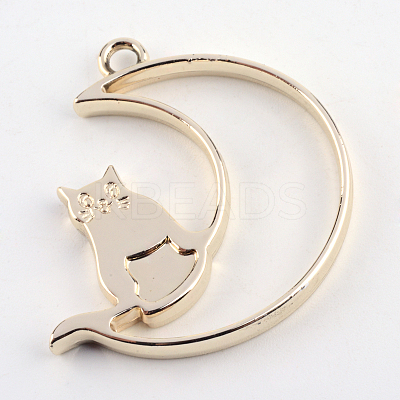 Rack Plating Alloy Kitten Open Back Bezel Pendants PALLOY-S047-38E-FF-1