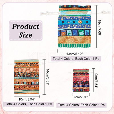 12Pcs 12 Styles Bohemian Rectangle Geometric Print Linenette Drawstring Bags ABAG-NB0001-89-1