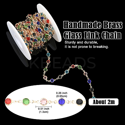 2M Flat Round Handmade Brass Glass Link Chains CHC-YW0001-10KCG-1
