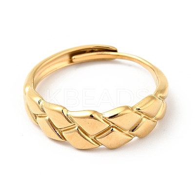 Ion Plating(IP) 304 Stainless Steel Textured Rhombus Adjustable Ring for Women LS-RJEW-I085-05G-1