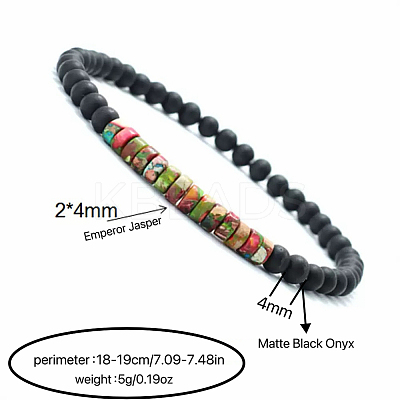 4MM Synthetic Imperial Jasper Heishi Beads and Round Frosted Black Onyx(Dyed & Heated) Beaded Stretch Bracelets for Women Men MG4641-1-1