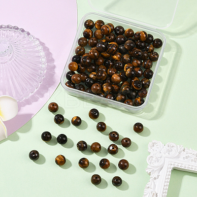 100Pcs Round Natural Tiger Eye Beads G-SP0001-21C-1
