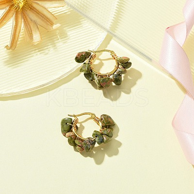 Natural Unakite Chips Braided Hoop Earrings EJEW-JE04940-21-1