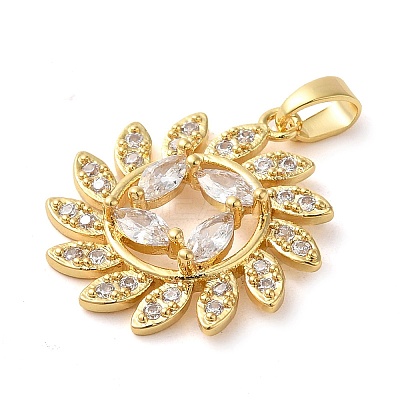Brass Micro Pave Clear Cubic Zirconia with Glass Pendants KK-G483-06G-1