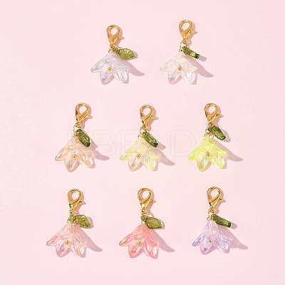 8Pcs 8 Colors Flower Acrylic Pendant Decorations HJEW-FS00034-02-1
