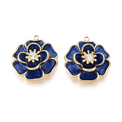 304 Stainless Steel Pave Crystal Rhinestone and Enamel Pendants STAS-T068-30-1