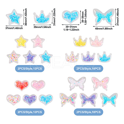 40Pcs 20 Style Crown/Star/Heart/Bowknot Plastic Cabochons KY-TA0001-27-1