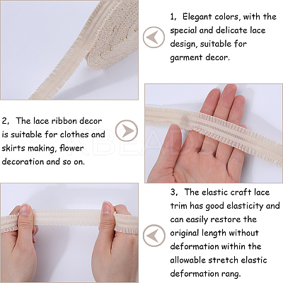 20 Yards Ruffled Nylon Elastic Lace Trim EW-WH0018-02A-1