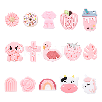 15Pcs 15 Styles Food Grade Eco-Friendly Silicone Focal Beads SIL-YW0001-51-1