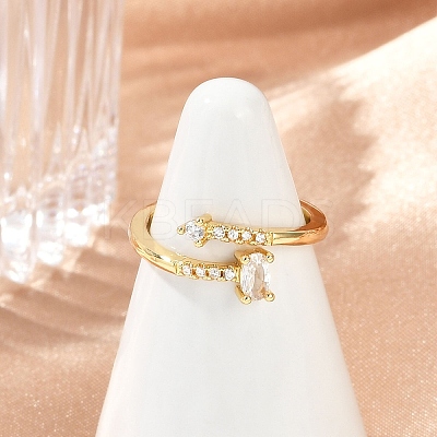 Oval Brass Micro Pave Clear Cubic Zirconia Open Cuff Rings for Women RJEW-G343-24G-1