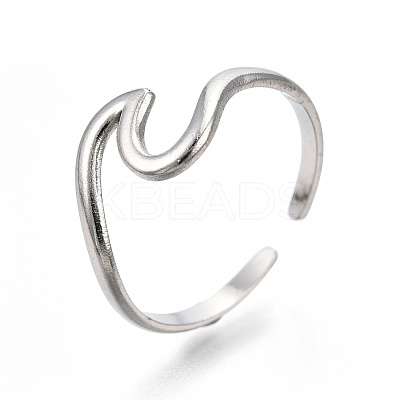 Non-Tarnish 304 Stainless Steel Sea Wave Cuff Rings LS-RJEW-N038-115P-1