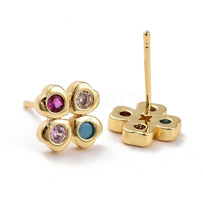 Clover Brass Micro Pave Colorful Cubic Zirconia Ear Studs KK-K258-29G-RS-1