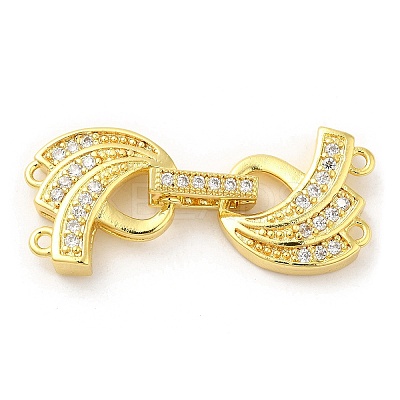 Rack Plating Brass Micro Pave Clear Cubic Zirconia Fold Over Clasps KK-H447-15G-1