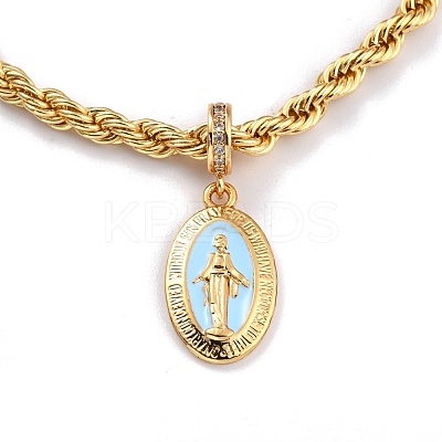 Alloy Enamel Oval with Virgin Mary Charm Bracelets BJEW-L652-19-G-1