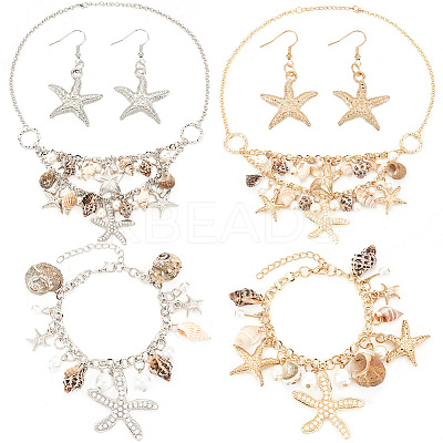 Natural Shell & Starfish Beach Jewelry Set SJEW-PH0001-14-1