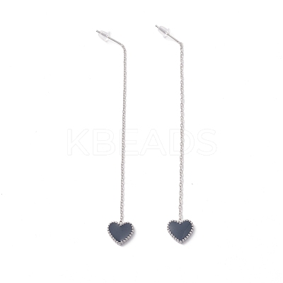 Long Chain with Enamel Heart Dangle Stud Earrings EJEW-A067-01P-A-1