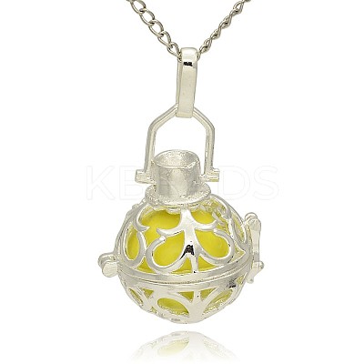 Silver Color Plated Brass Hollow Round Cage Pendants KK-J235-10S-1
