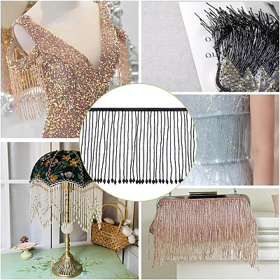 1 Yard Polyester Lace Trims with Glass Beaded Tassel OCOR-BC0007-85-1