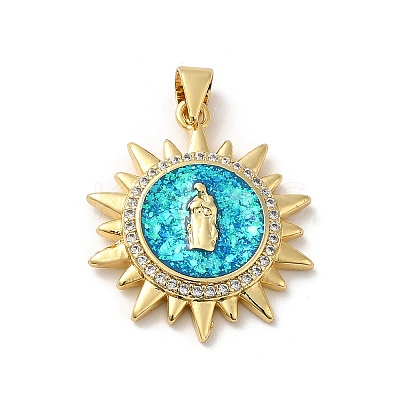 Rack Plating Brass Micro Pave Cubic Zirconia with Synthetic Opal Pendants KK-D088-27G-1